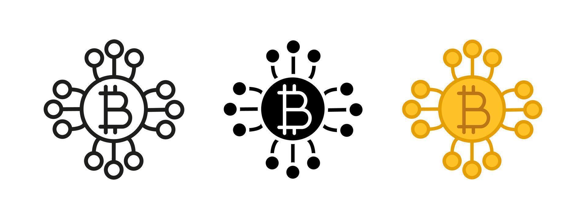 Bitcoin blockchain network icon. Decentralized cryptocurrency illustration. Digital finance transaction symbol. Secure investment economy sign. Fintech innovation business design. vector