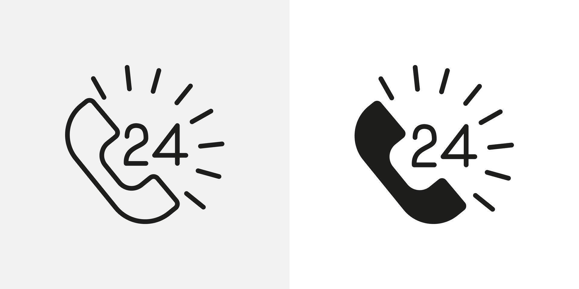 Phone 24 icon. Customer support and hotline service illustration. Call assistance and communication sign. Emergency response and consultation concept. vector