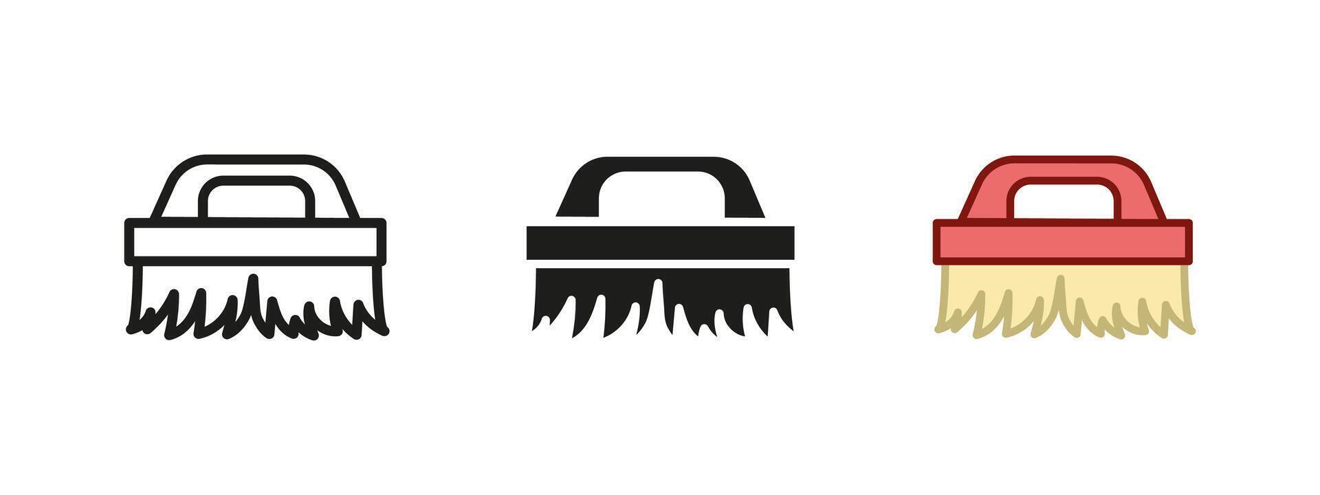 Hard bristle brush icon. Stiff scrubbing tool illustration. Cleaning equipment symbol. Sanitation hygiene sign. Surface washing concept. vector