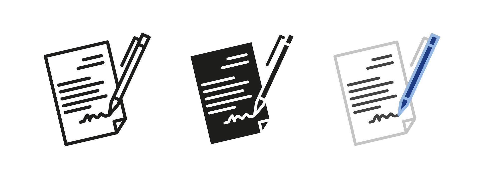 Contract signing icon. Agreement signature illustration. Business document symbol. Legal approval sign. Corporate negotiation paperwork concept. vector