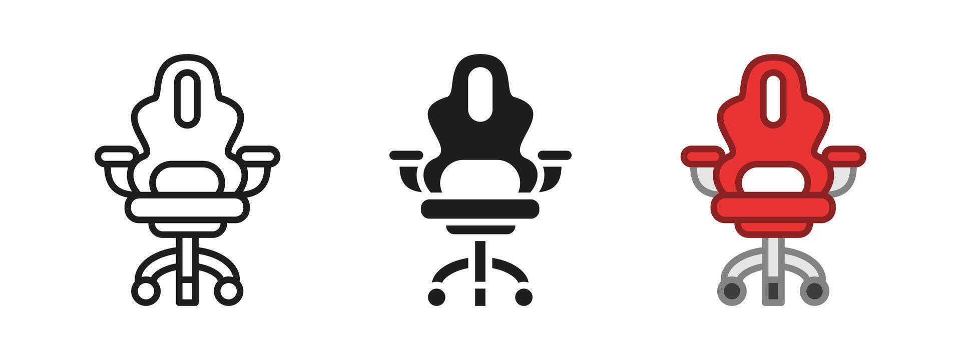 Gaming chair icon. Ergonomic seating illustration. Adjustable office furniture symbol. Comfortable player seat sign. Stylish backrest support concept. Technology equipment graphic. vector