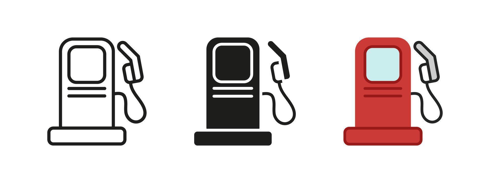 Gas station fuel pump icon. Petroleum service illustration. Car refueling symbol. Energy supply station sign. Gasoline power distribution pictogram. Transportation fuel design. vector