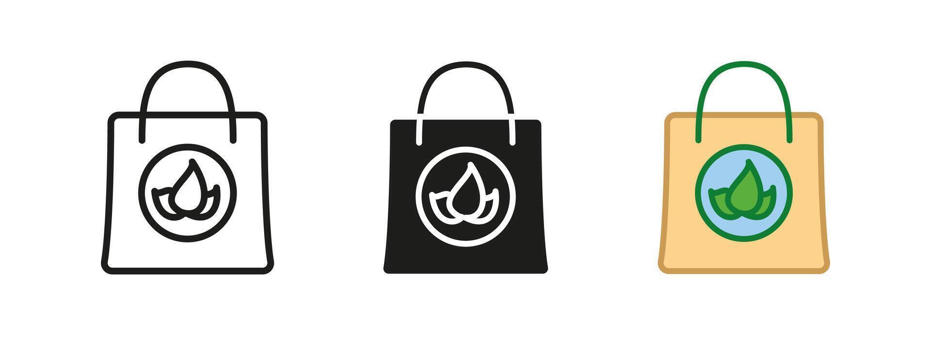 Eco packaging icon. Recyclable cardboard bag illustration. Sustainable shopping design. Organic paper container symbol. Green environment-friendly solution pictogram. Plastic free product. vector
