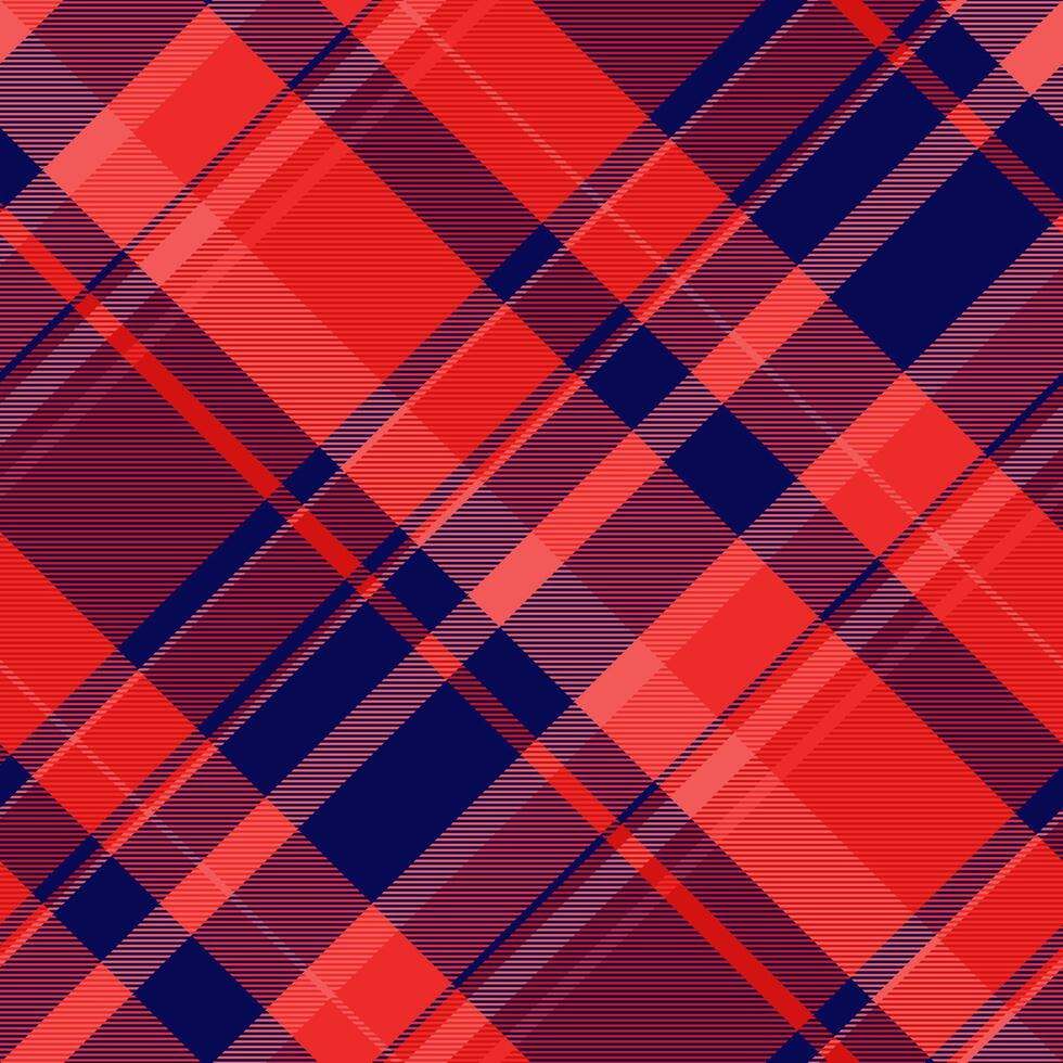 Warm check tartan textile, dress seamless pattern. Pano fabric texture background plaid in red and blue colors. vector