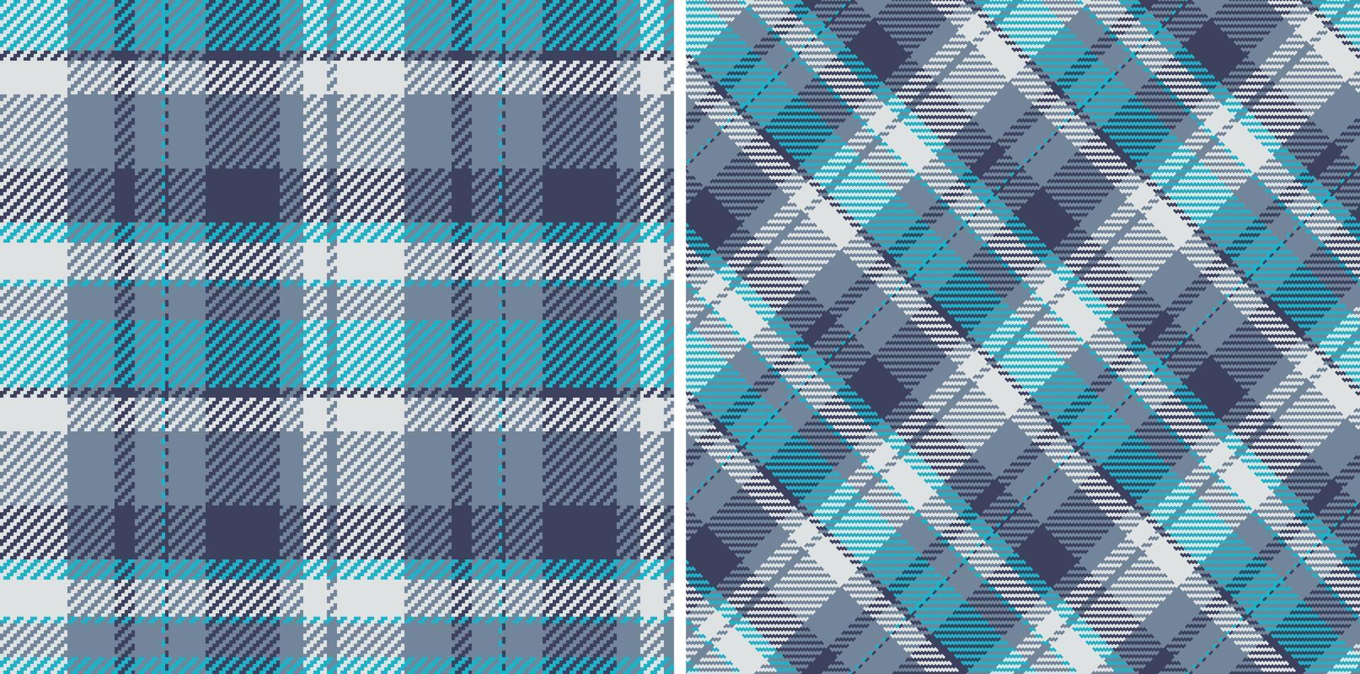 Stylish teal and gray plaid patterns, perfect for textile design, apparel, or website backgrounds. Two distinct variations offer versatility and modern appeal. vector