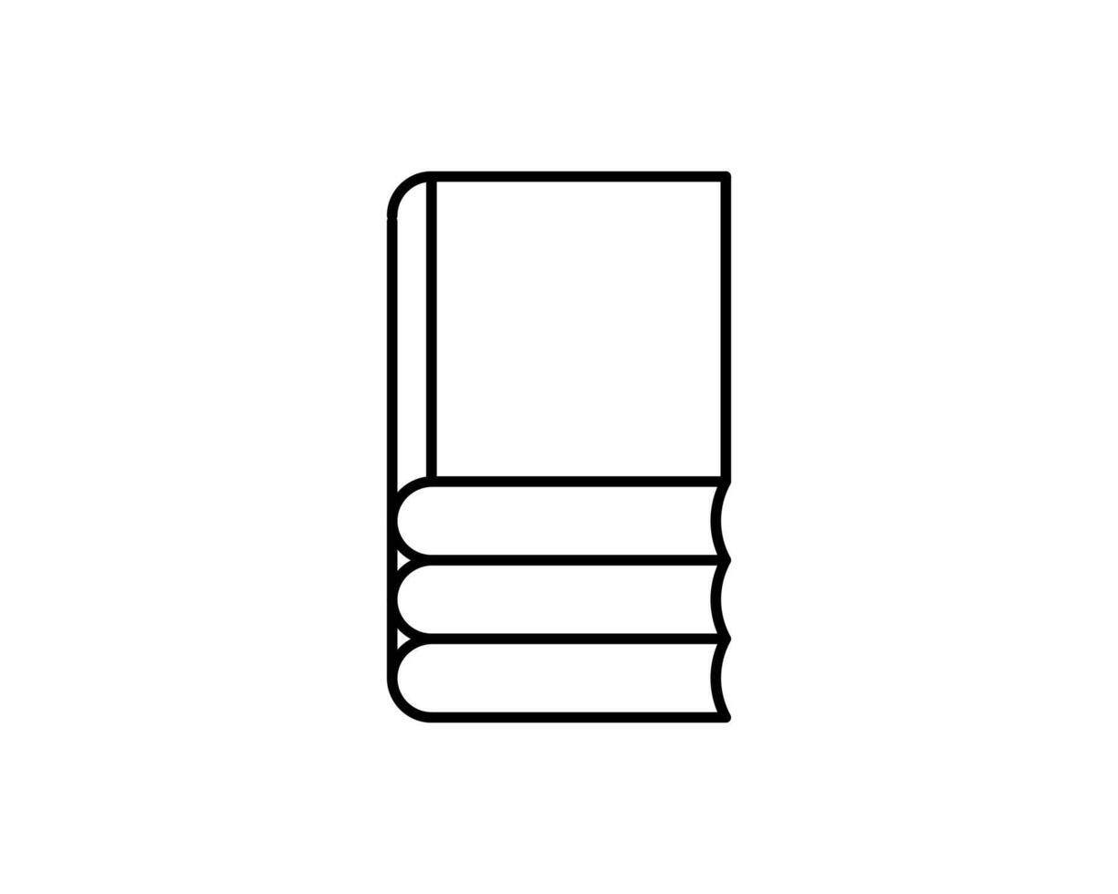 Simple, bold line art illustration of three books stacked. Perfect for educational websites, book club logos, or library designs. Clean, minimalist style ensures versatility. vector