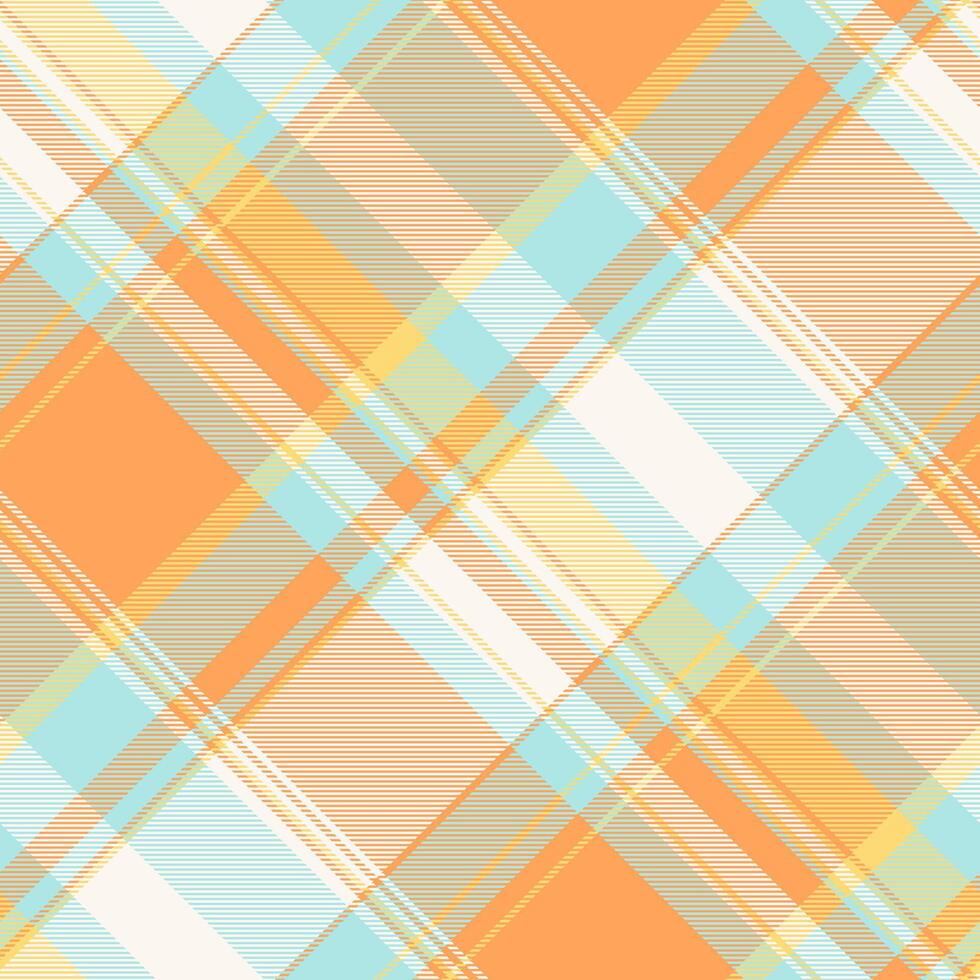 Overlayed fabric tartan, geometrical pattern seamless textile. Subtle texture check background plaid in orange and light colors. vector