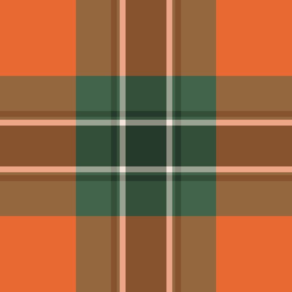 Vibrant autumnal plaid pattern in orange, green, and brown hues. Perfect for fallthemed designs, textile prints, website backgrounds, or seasonal branding. vector