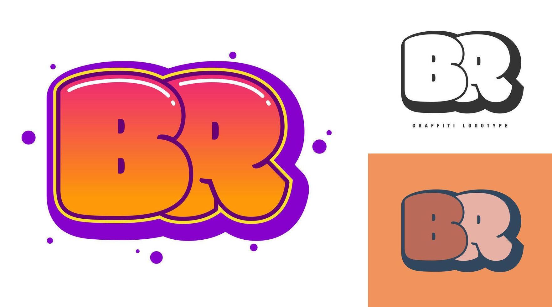BR logo design for festival or party. Initial letter b and r in graffiti style. Creative modern lettering company name of font typography. Kids trendy logotype or identity. vector