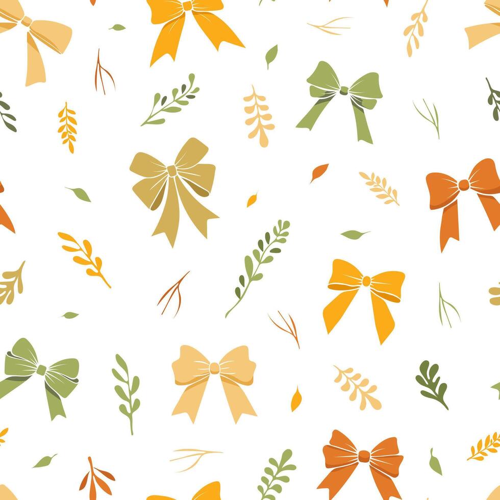 seamless pattern with bows and leaf in bright summer colors. Nature-inspired festive background for textile, wrapping. Light cheerful rustic backdrop. vector