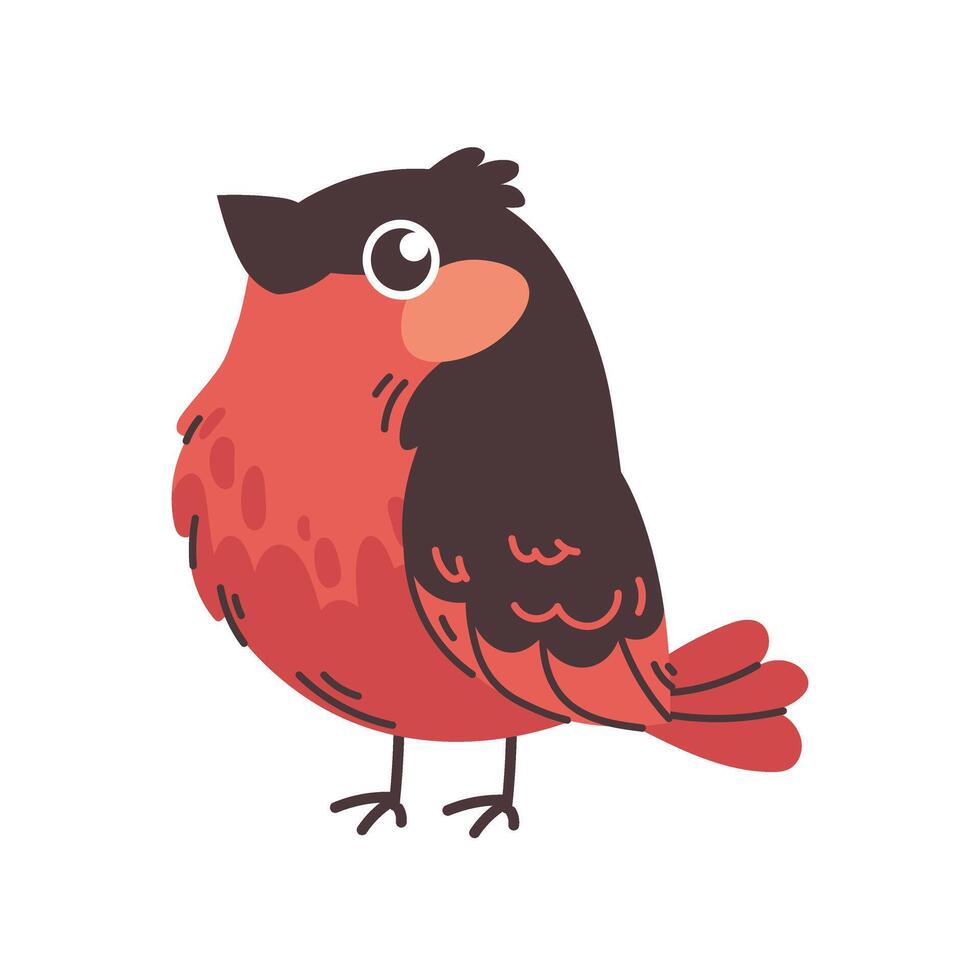 Cute red bird in flat style. Drawing spring bird, isolated illustration vector