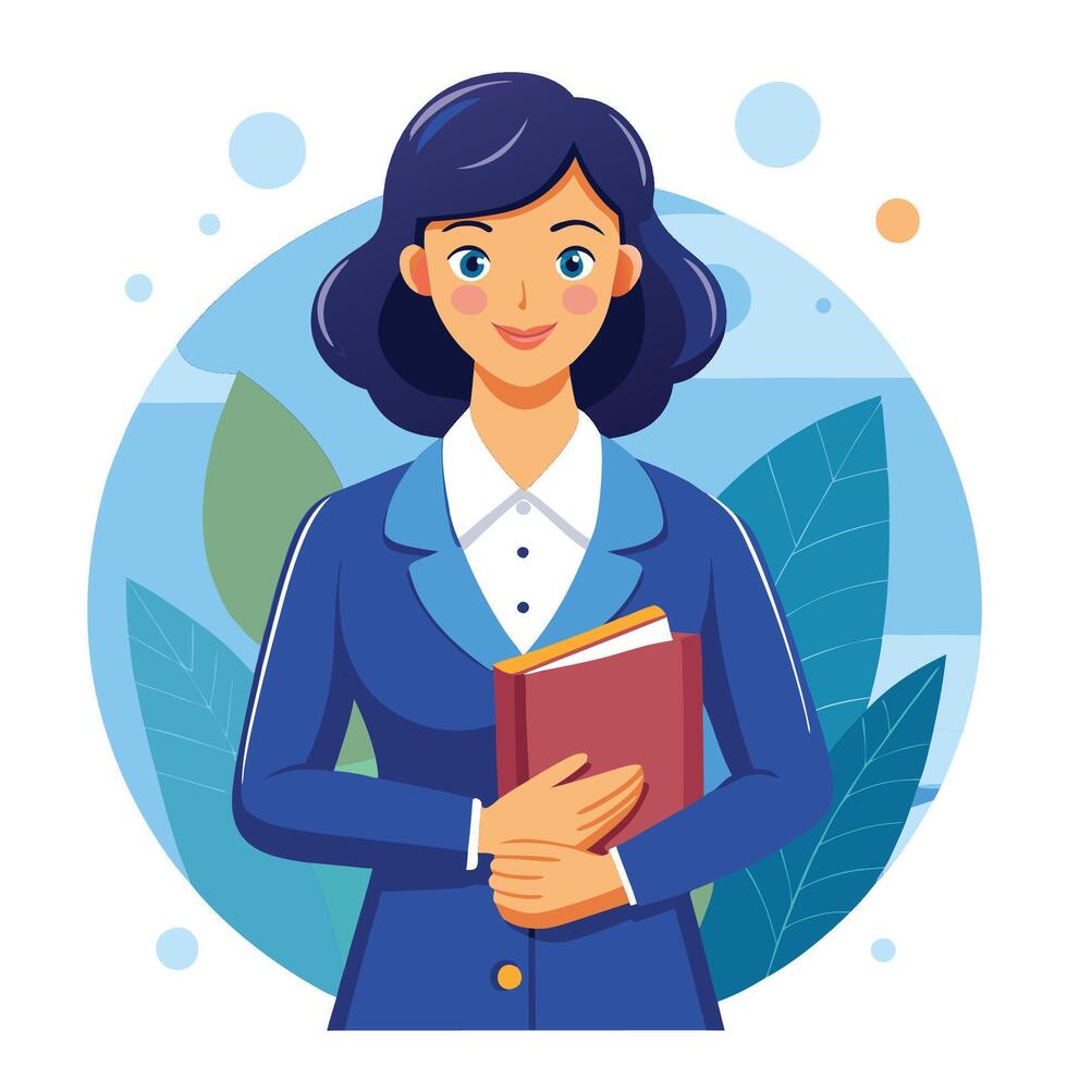 a woman in a suit holding book white background vector