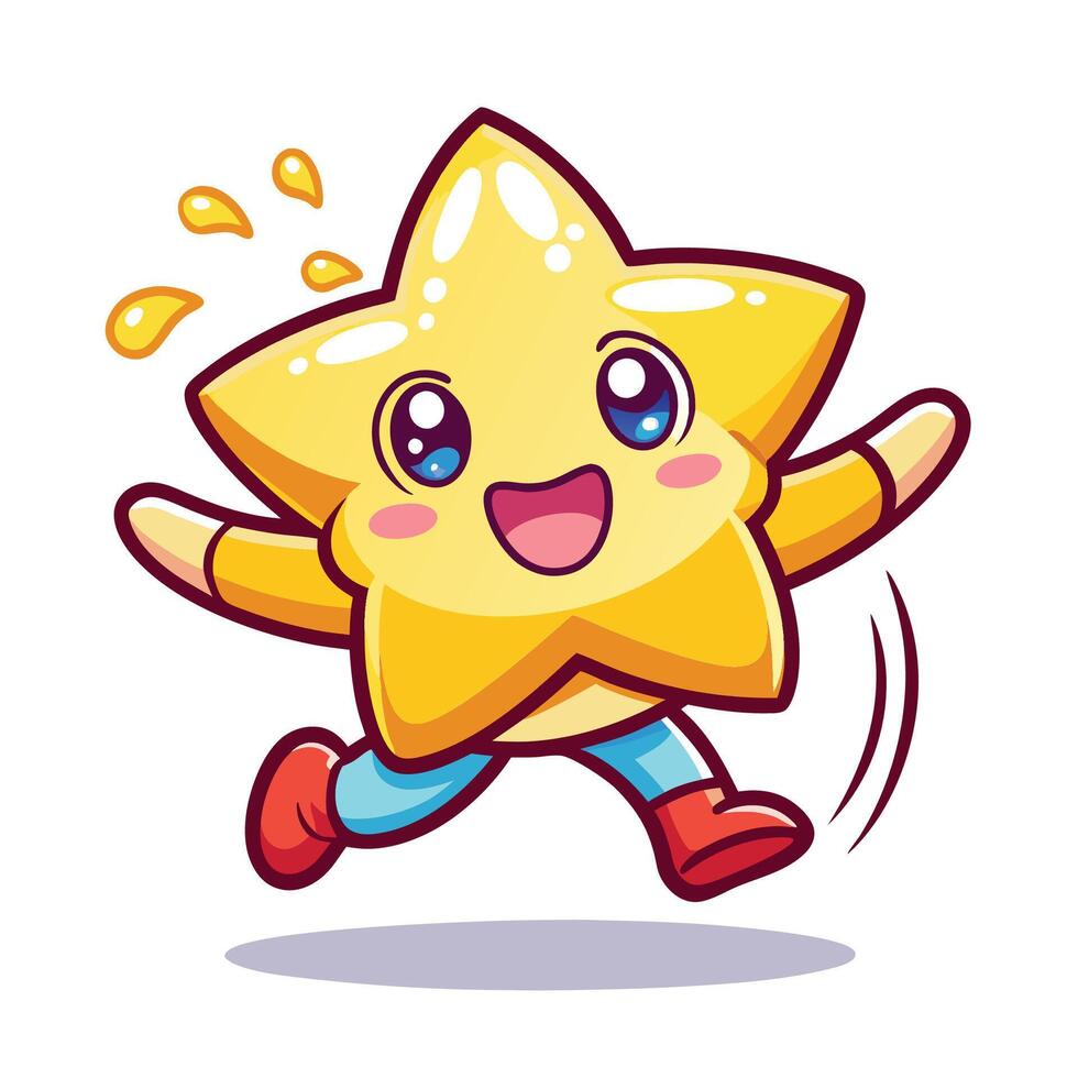 cute cartoon star running illustration white background vector