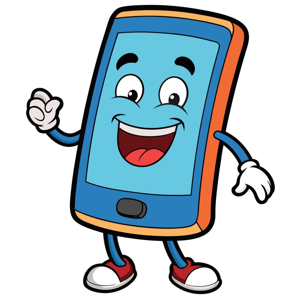 smartphone cartoon character with happy face illustra white backgroundtion vector