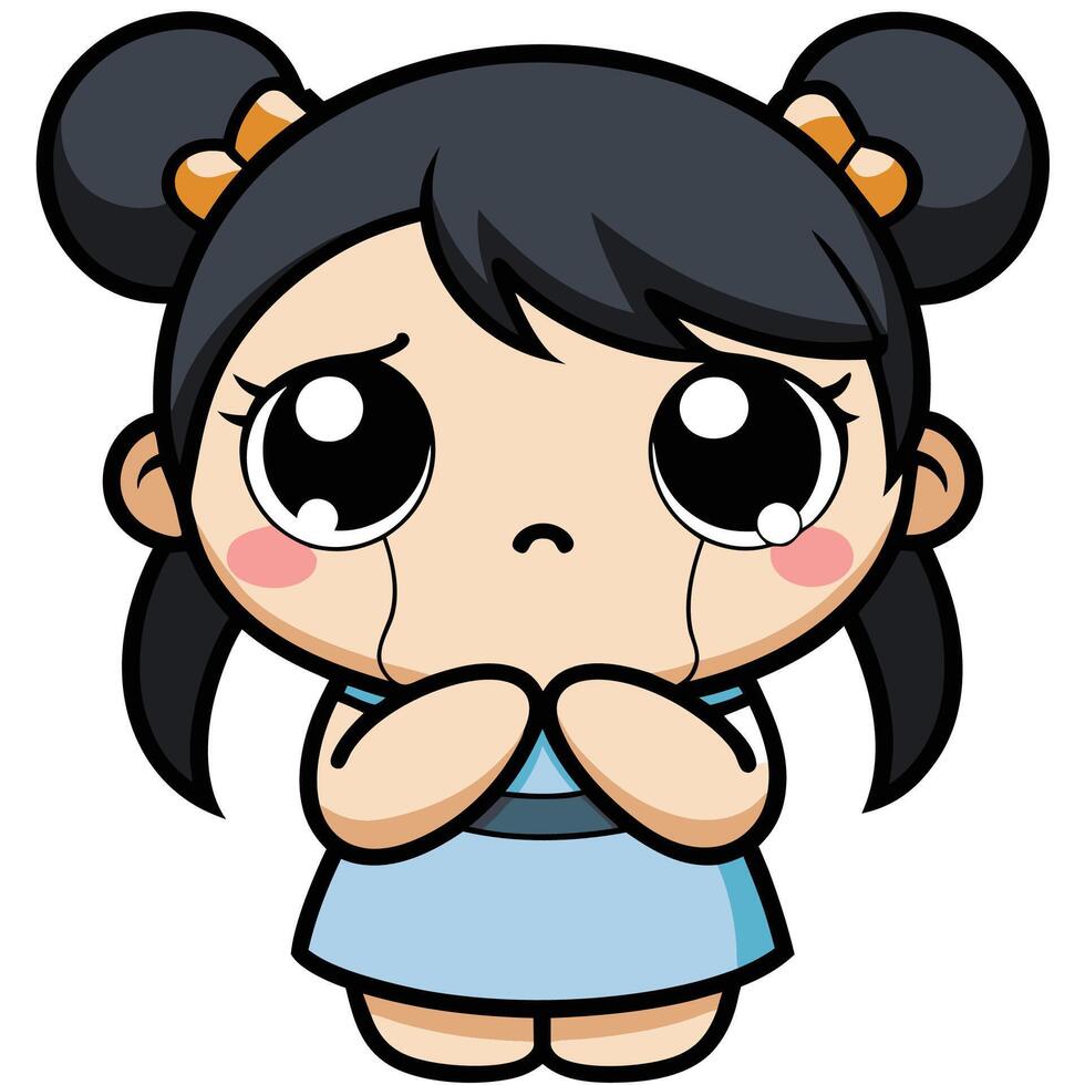 cute chinese girl crying illustration white background vector