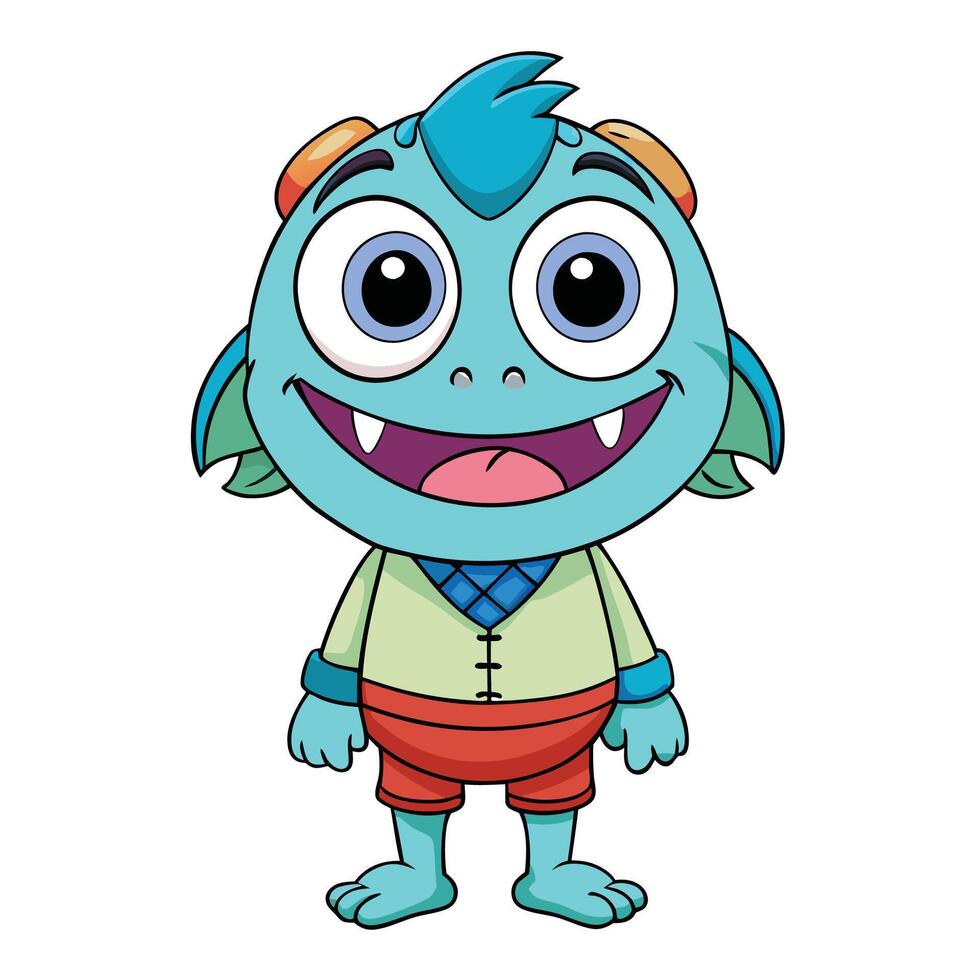 cartoon blue monster with big eyes and a big mouth white background vector
