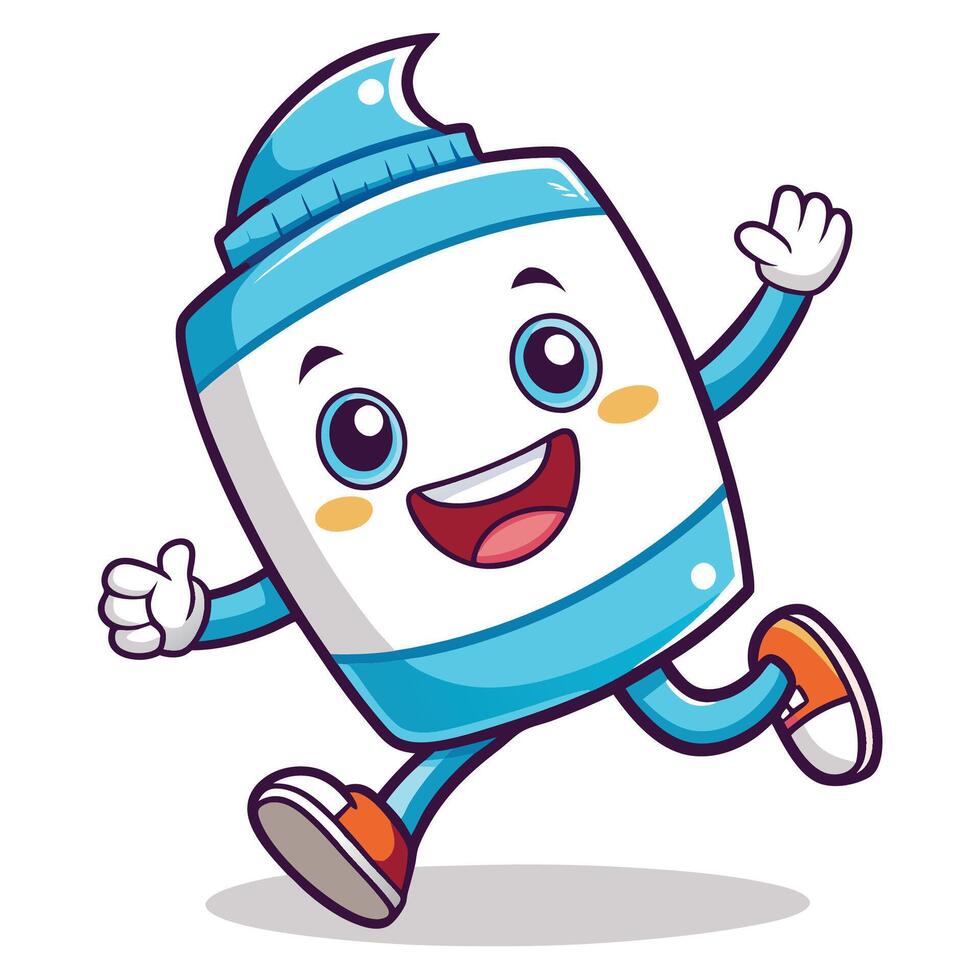 a cartoon character of a blue bottle running white background vector