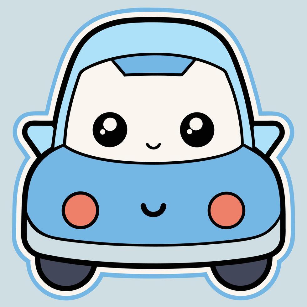 car sticker with cute face and eyes white background vector