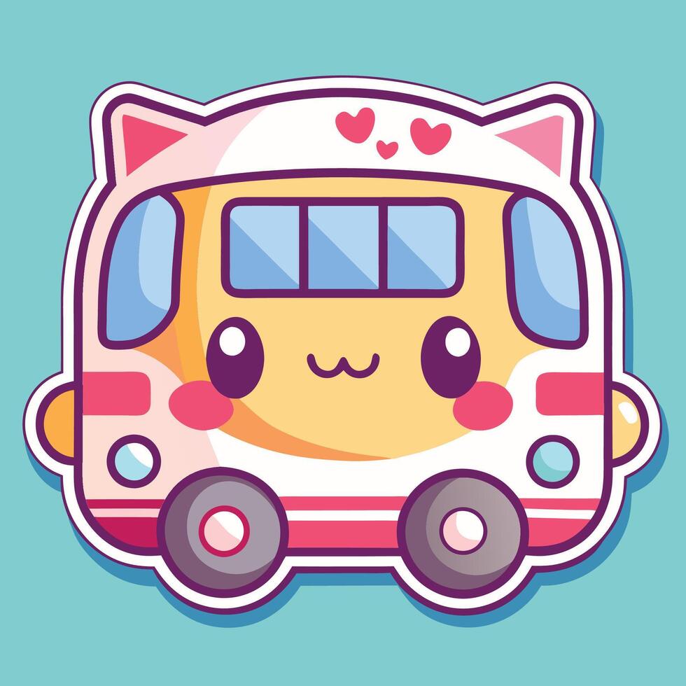 a cute bus with hearts on it white background vector