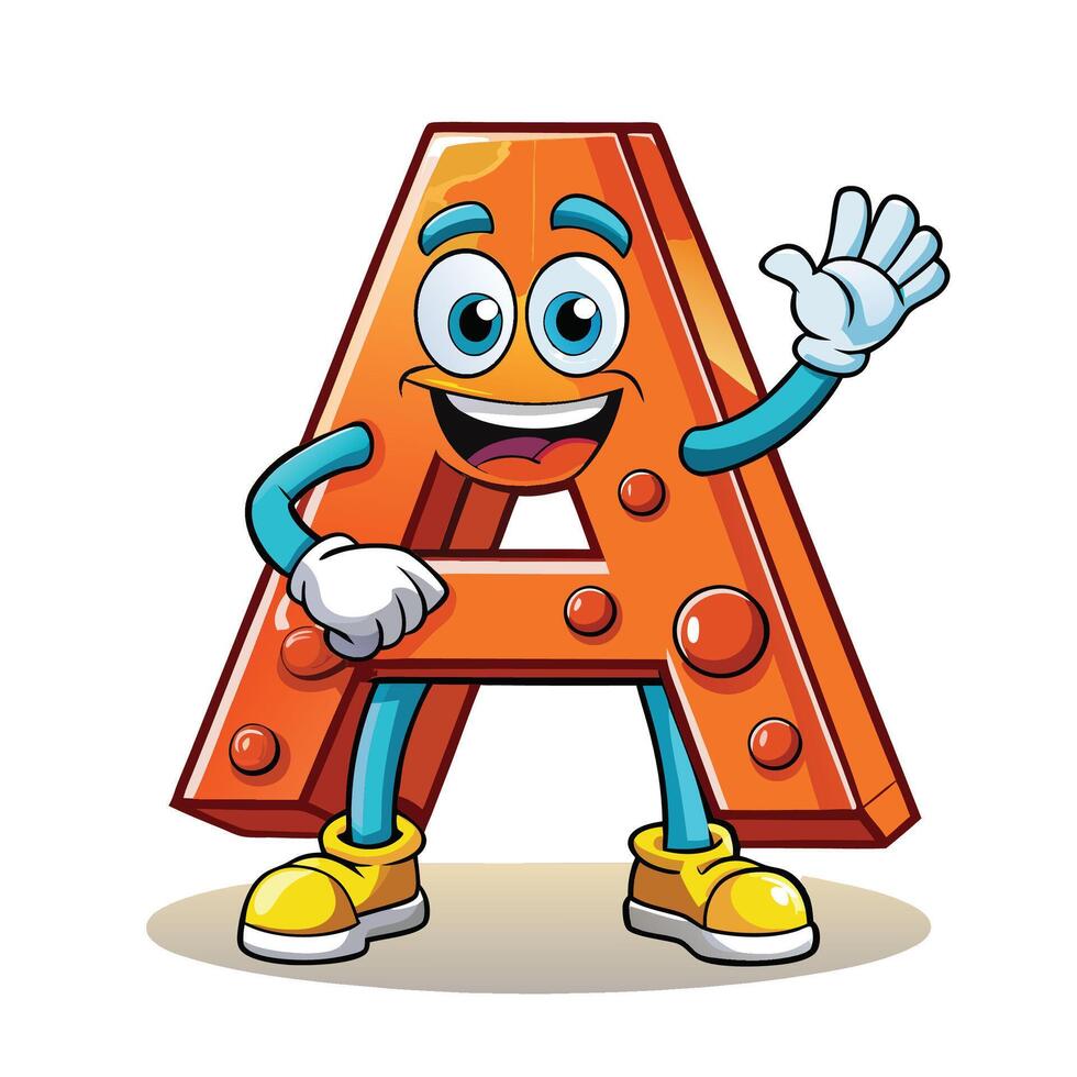 cartoon letter a character waving and smiling vector