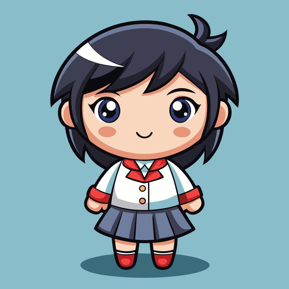 cute anime girl in school uniform illustration white background vector