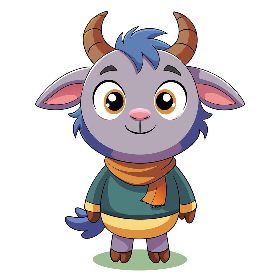 cartoon goat character with blue eyes and a scarf vector