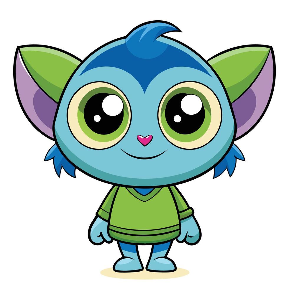 cartoon blue and green monster with big eyes vector