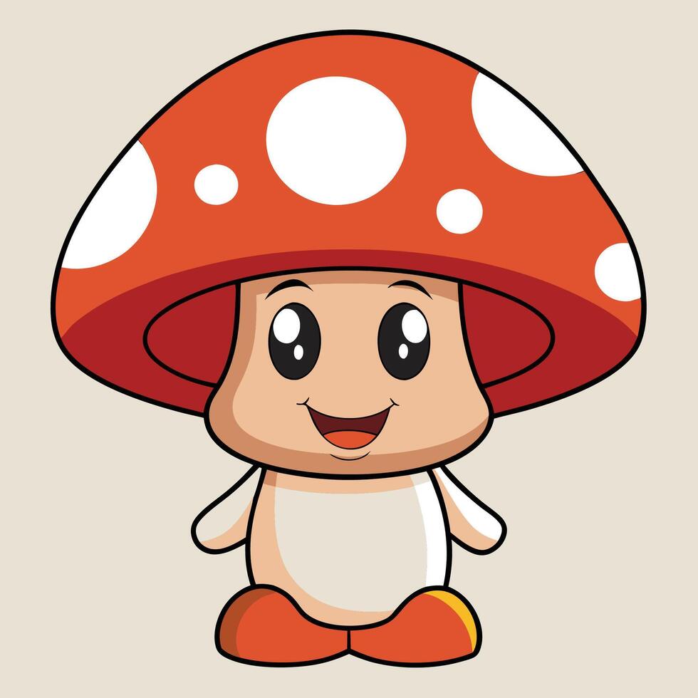 a cartoon mushroom character with a red hat vector