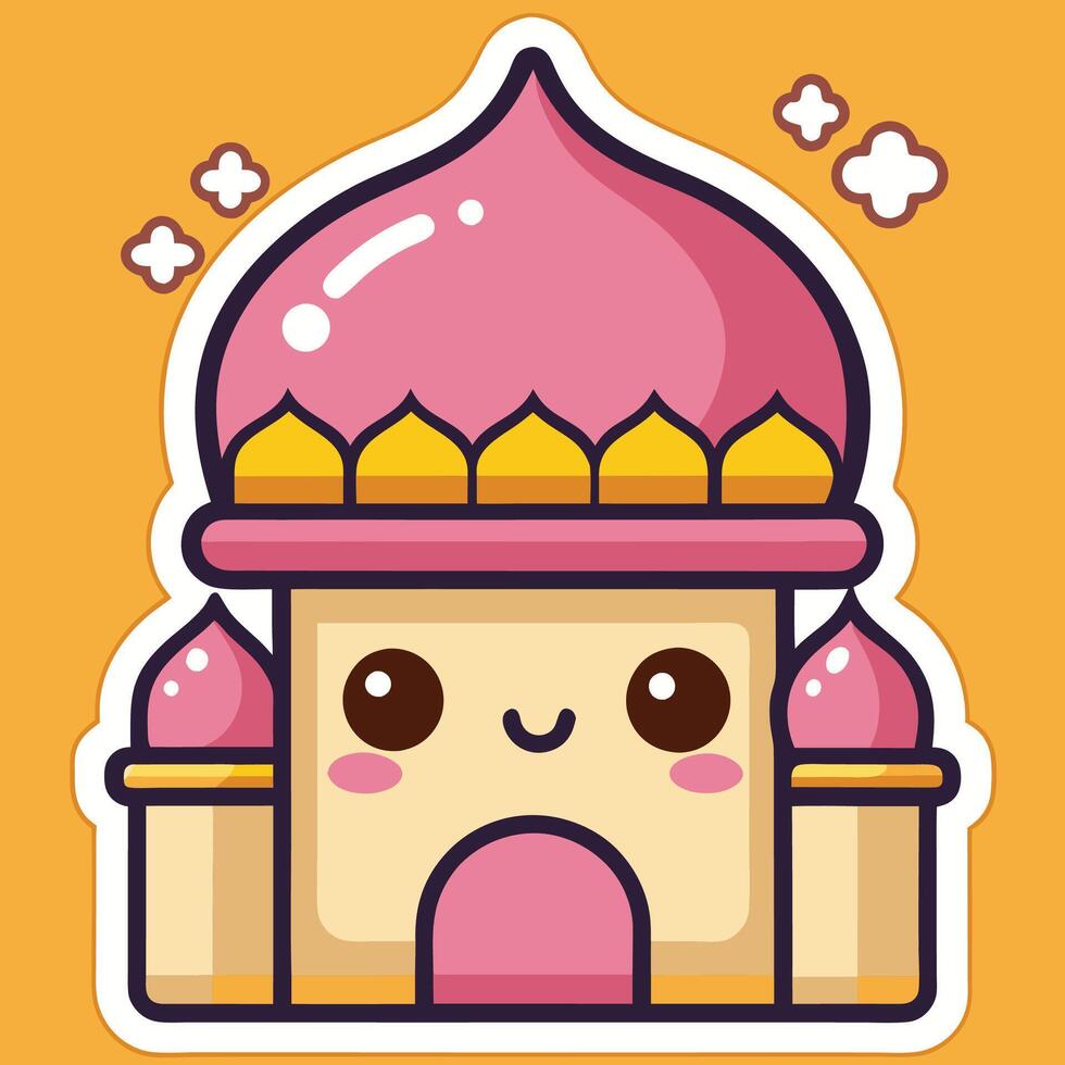a cartoon castle with a pink roof and a smiley face vector