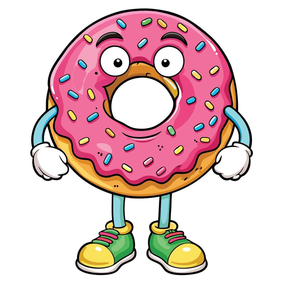 a cartoon donut character with and legs white background vector