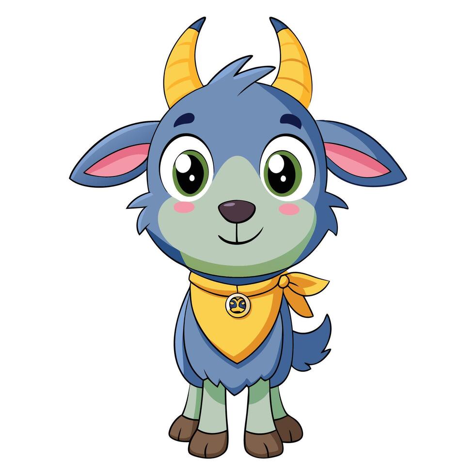 cartoon goat with horns and a yellow bandana white background vector