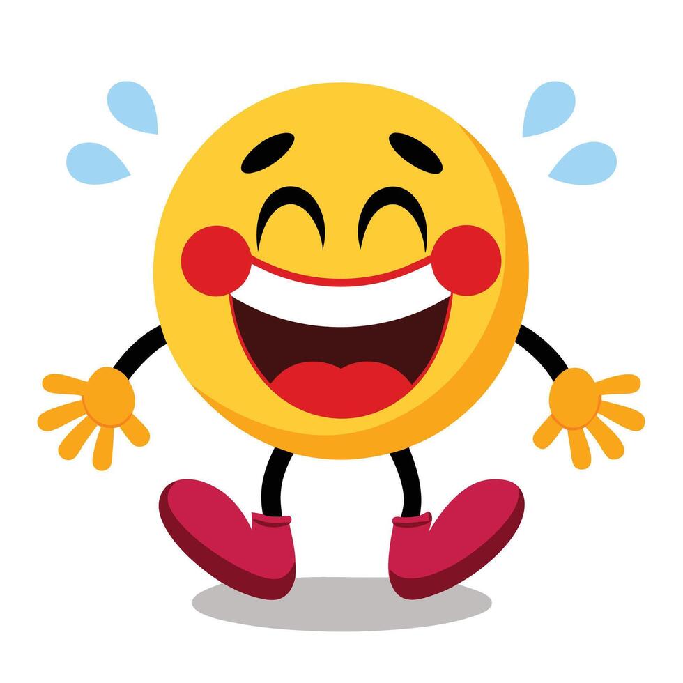 a cartoon yellow emoticion with red shoes and a smile white background vector