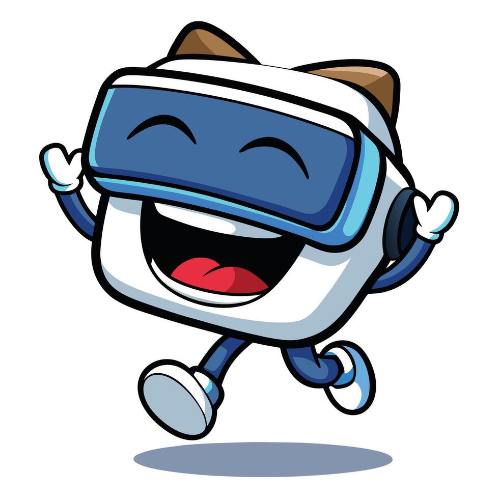 a cartoon cat wearing a virtual reality headset white background vector
