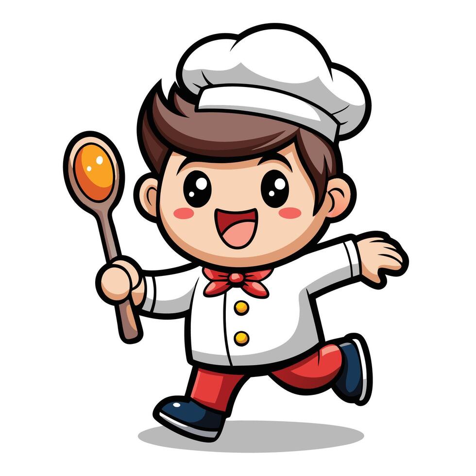 cartoon chef running spoon white background vector