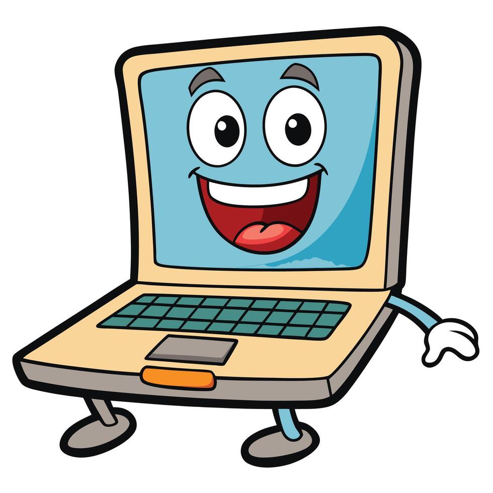 a cartoon laptop character with a smile on its face white background vector
