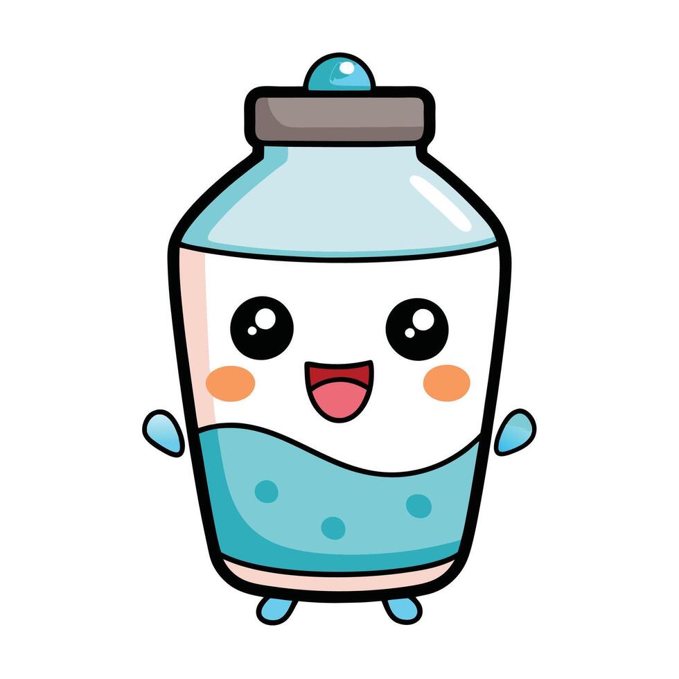 a cartoon bottle with a smiley face white background vector