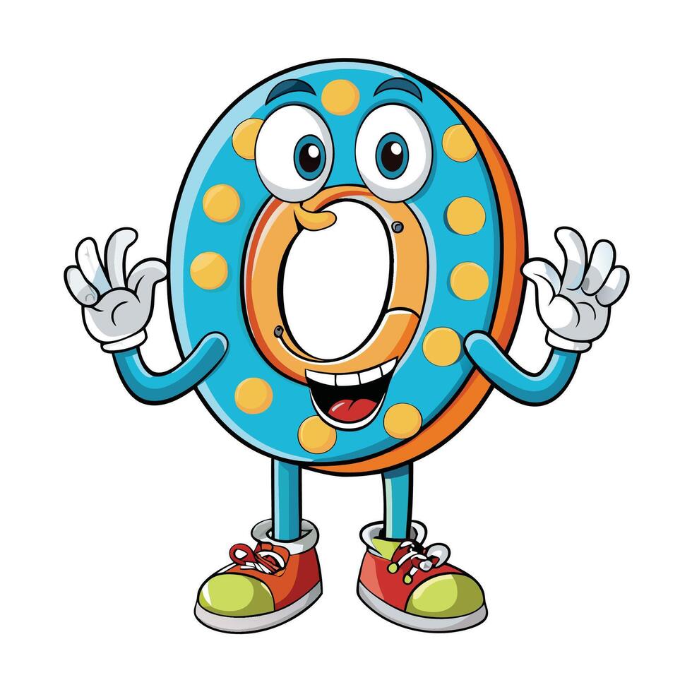 cartoon number 0 with polka dots and shoes white background vector