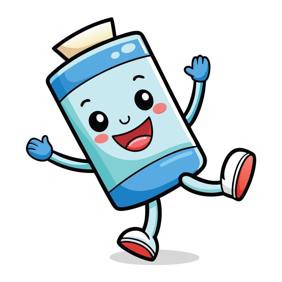cartoon blue battery character running and jumping white background vector