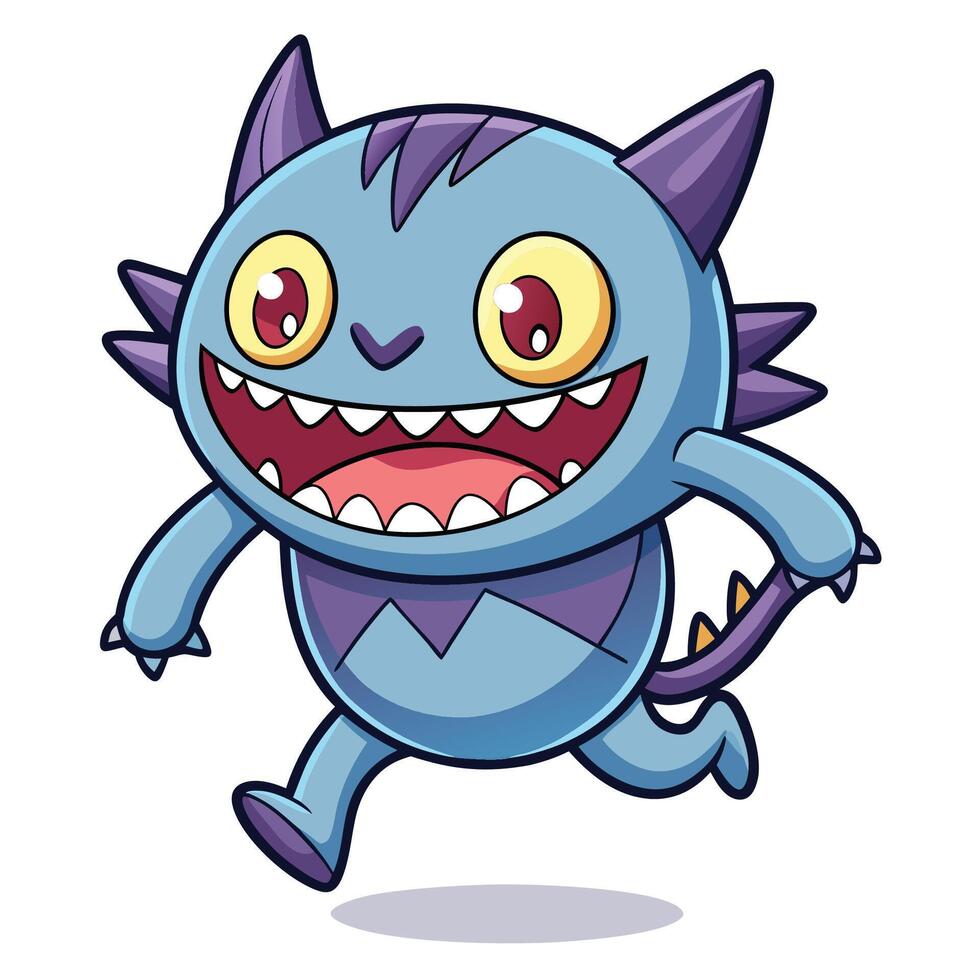 a cartoon blue monster running with big teeth white background vector