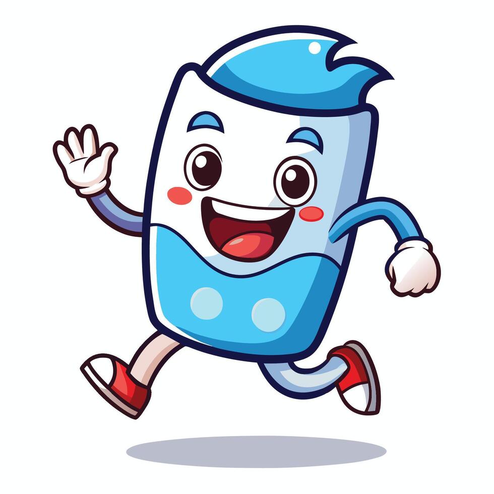 a cartoon blue toothbrush running and waving white background vector