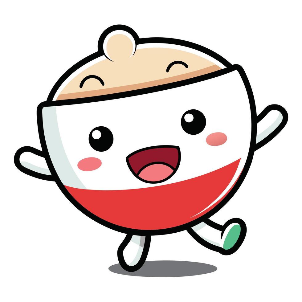 a cartoon character of a bowl with eyes and a smile white background vector