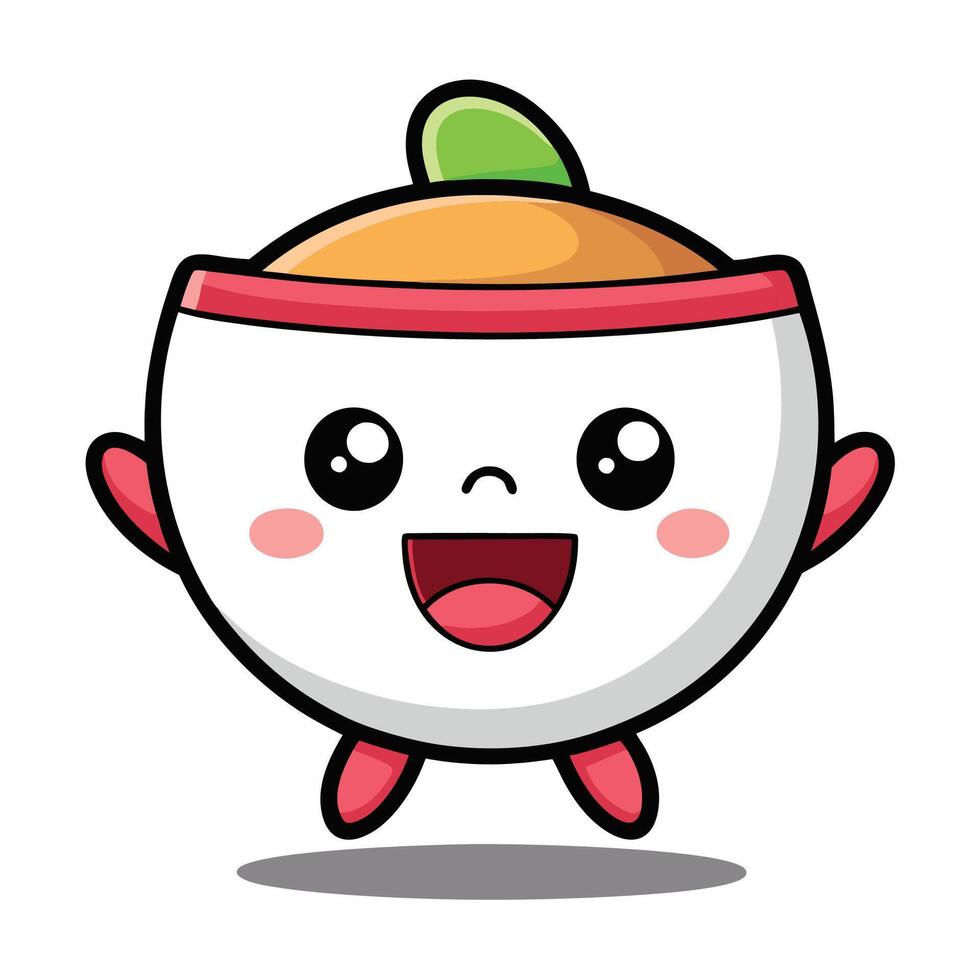 a cartoon character of a bowl of rice with a smile white background vector