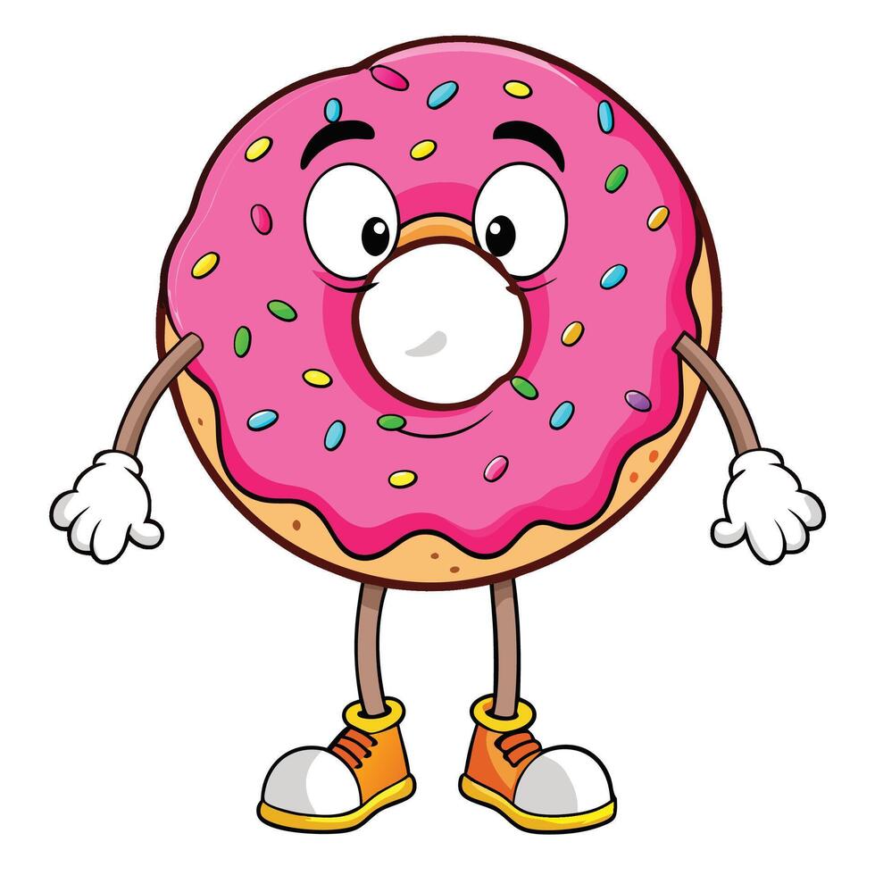 a cartoon donut character with , legs white background vector