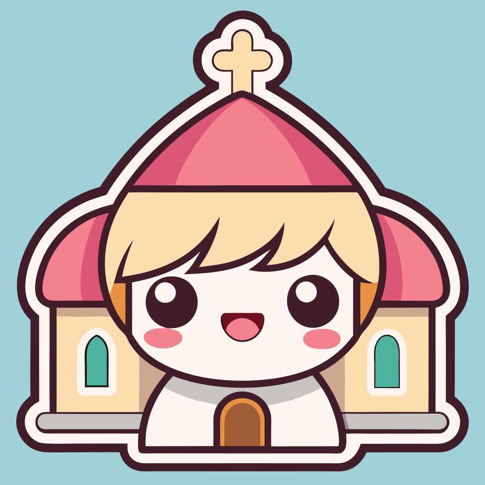 a cartoon character with a church on the background white background vector