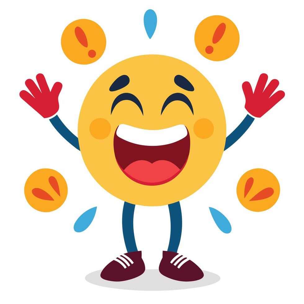 emoji character with hands up and smiling white background vector
