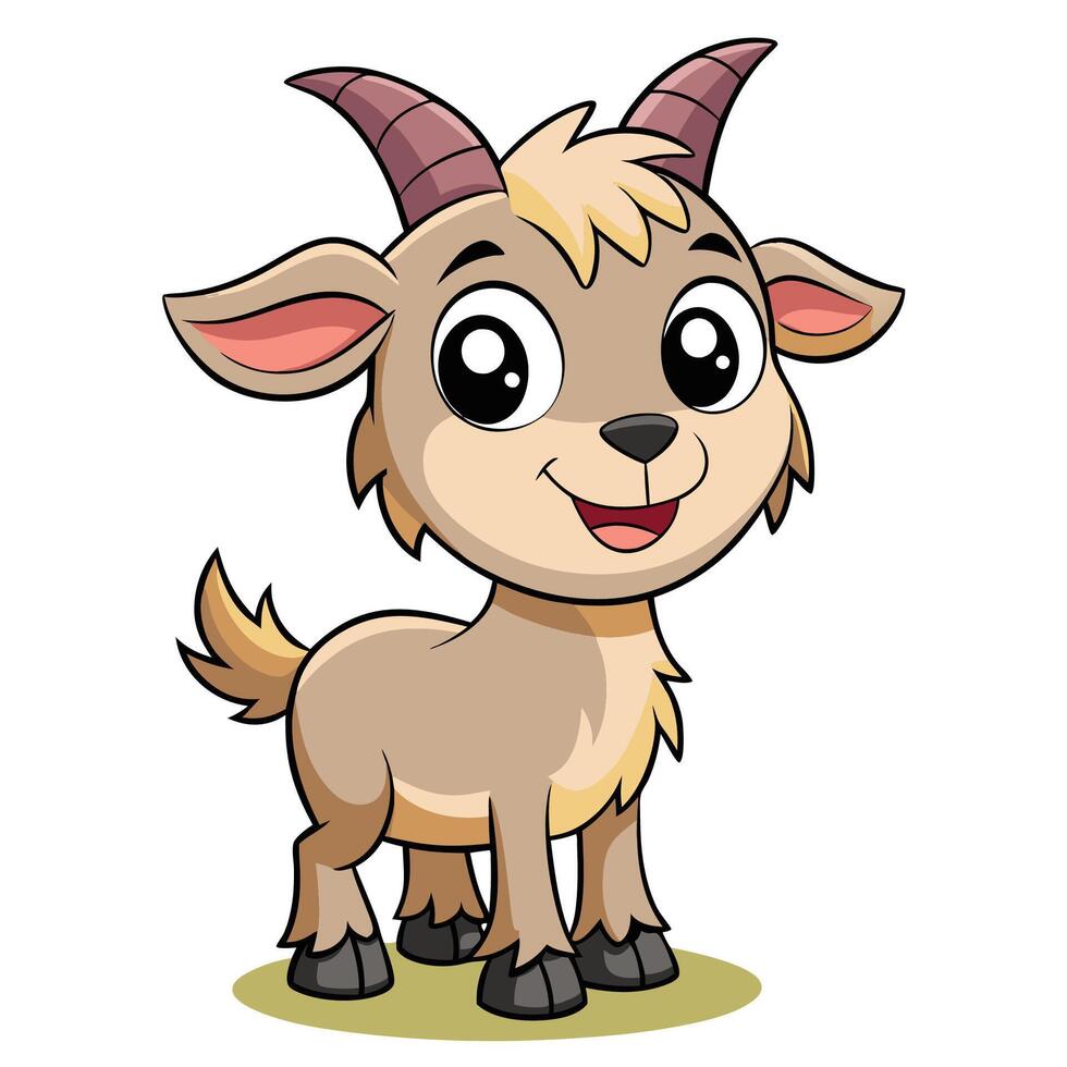 cartoon goat with horns and horns white background, vector