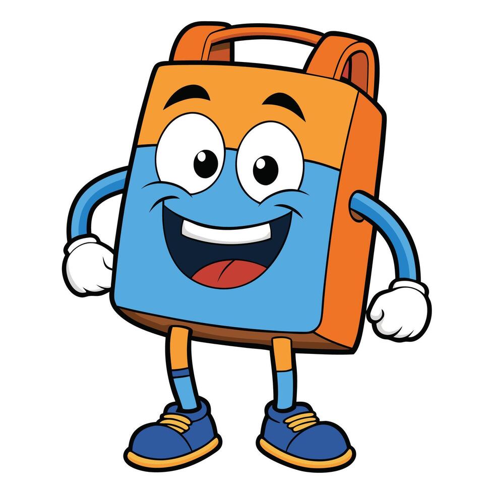 a cartoon character holding a lunchbox white background vector