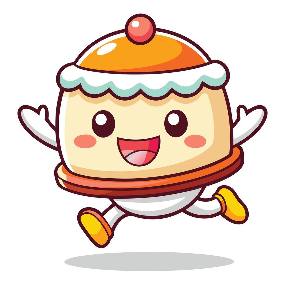 a cartoon cake running with arms outstretched white background vector