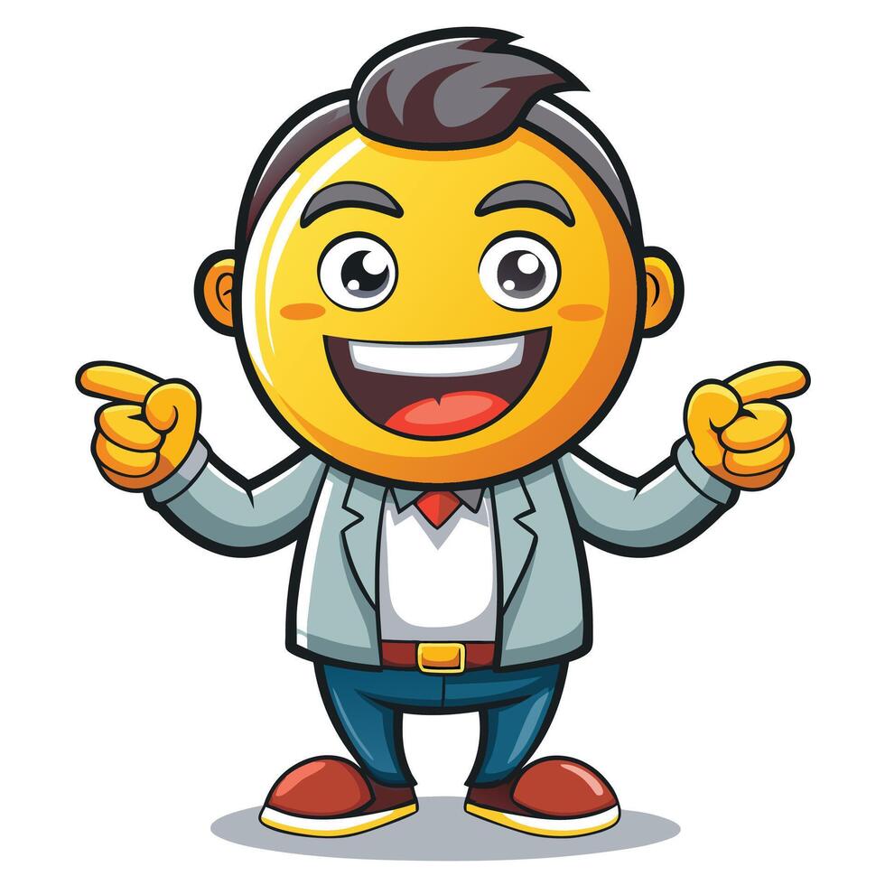 a cartoon yellow man in a suit pointing at something white background vector