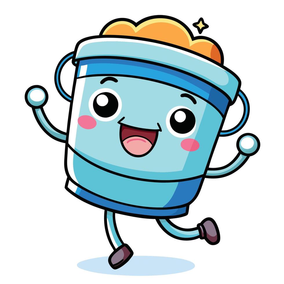 a cartoon blue bucket with a smile on its face white background vector
